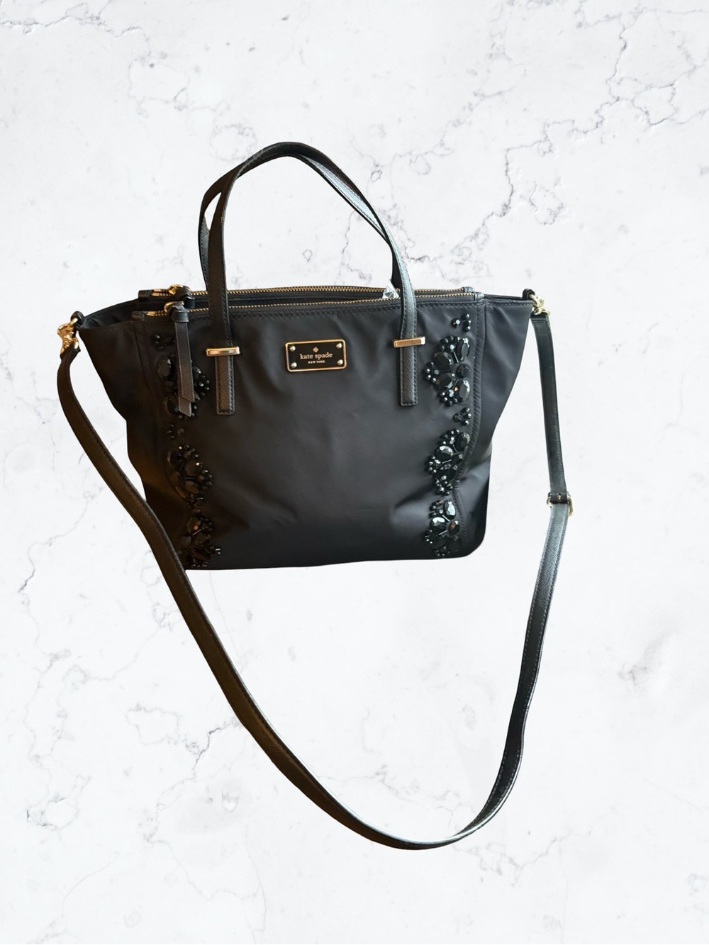 kate spade Black Embellished Shoulder Bag with Detachable Strap
